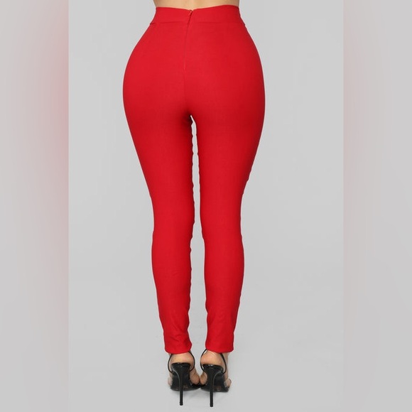 Fashion Nova Red Skinny Pants with Bow Detail - Picture 4 of 10